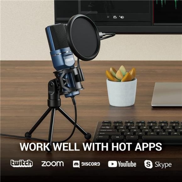 USB Microphone, Computer Cardioid Condenser PC Gaming Mic with Tripod Stand - Picture 6 of 7